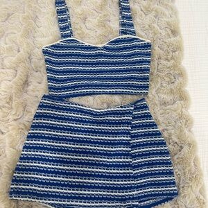 Blue and White Striped Two-Piece Set
